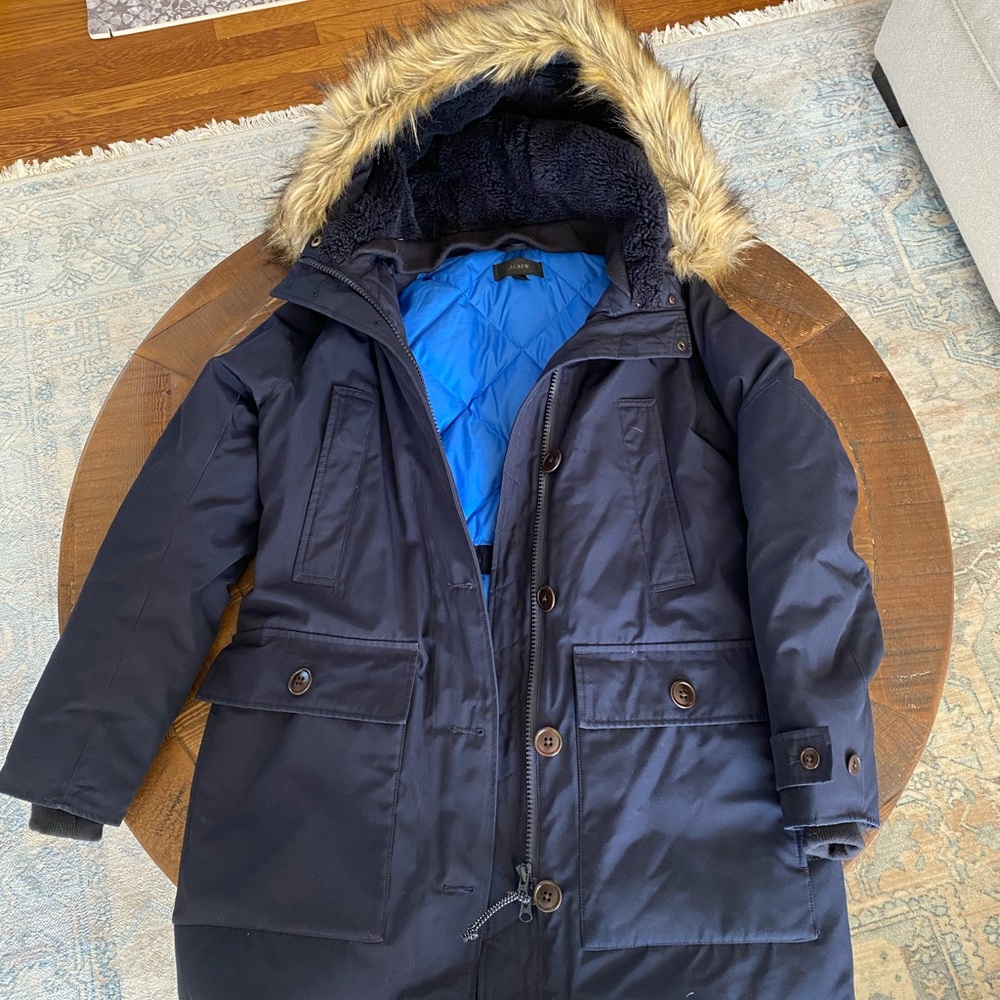 J crew arctic parka in navy blue
